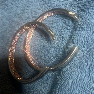 Pink and Silver Textured Hoop Earrings